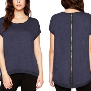 Navy blue zipper detail short sleeve top